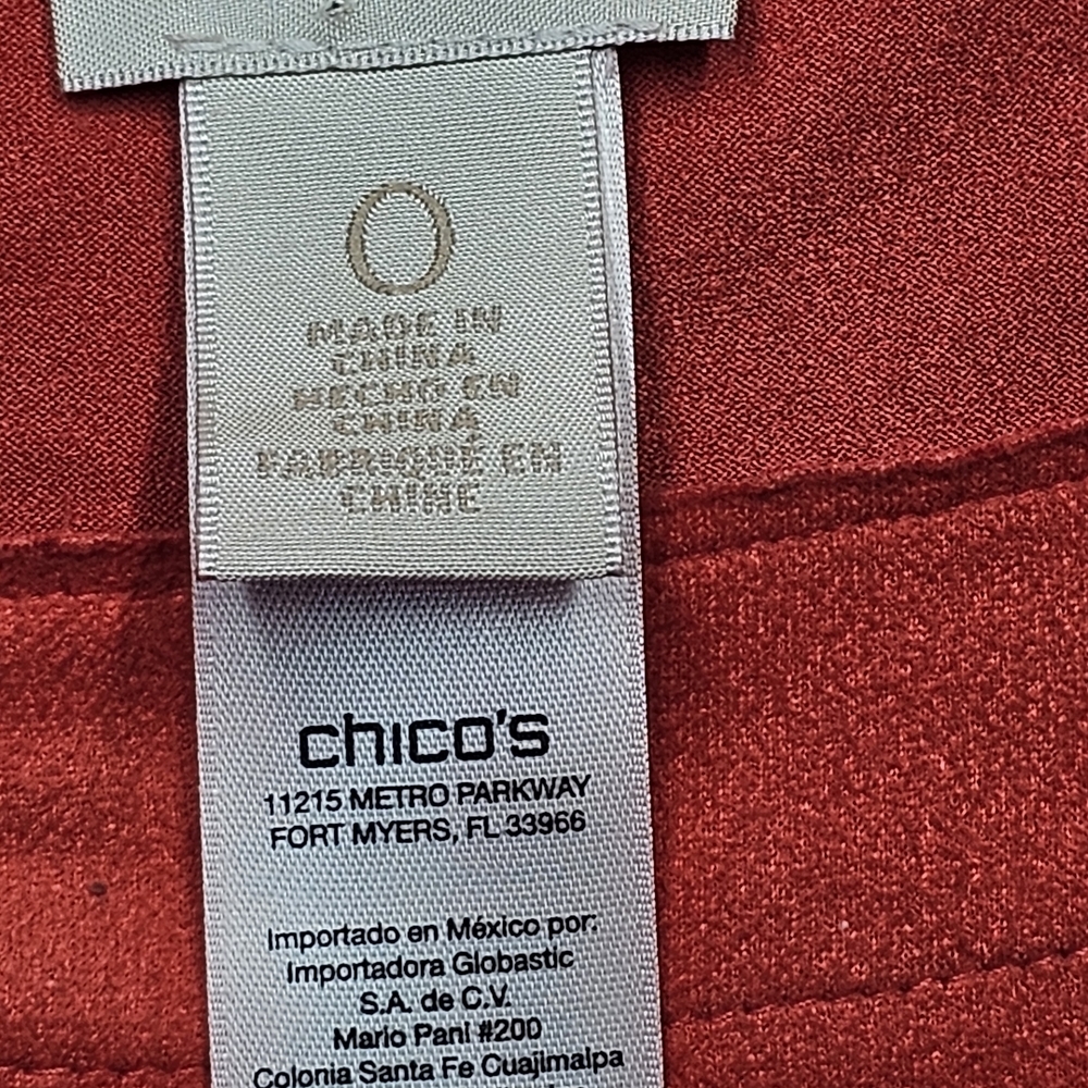 Chico’s Fringe Suede Feel Blouse Top Red Size 0 Soft Boho Western Festival - Picture 6 of 6